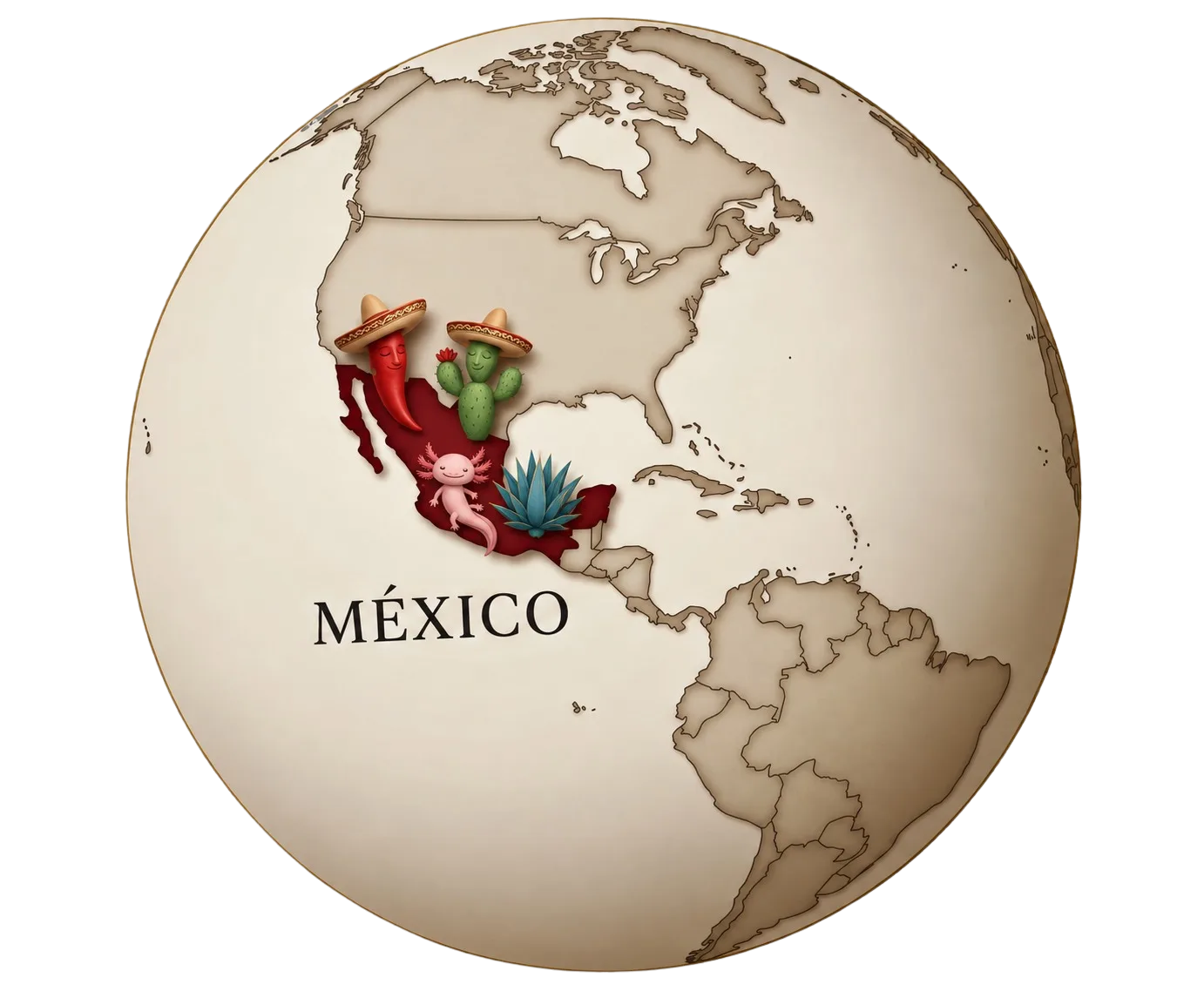 Mapa del mundo con México como destino